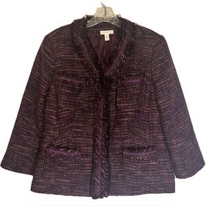 Classic Fringe Trim Tweed Jacket - Purple